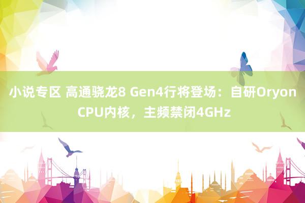 小说专区 高通骁龙8 Gen4行将登场：自研Oryon CPU内核，主频禁闭4GHz