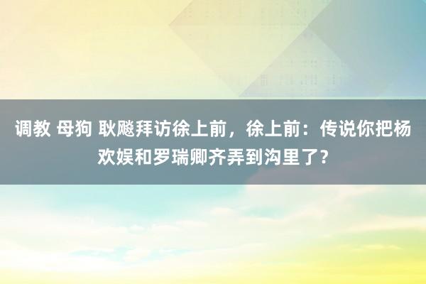 调教 母狗 耿飚拜访徐上前，徐上前：传说你把杨欢娱和罗瑞卿齐弄到沟里了？